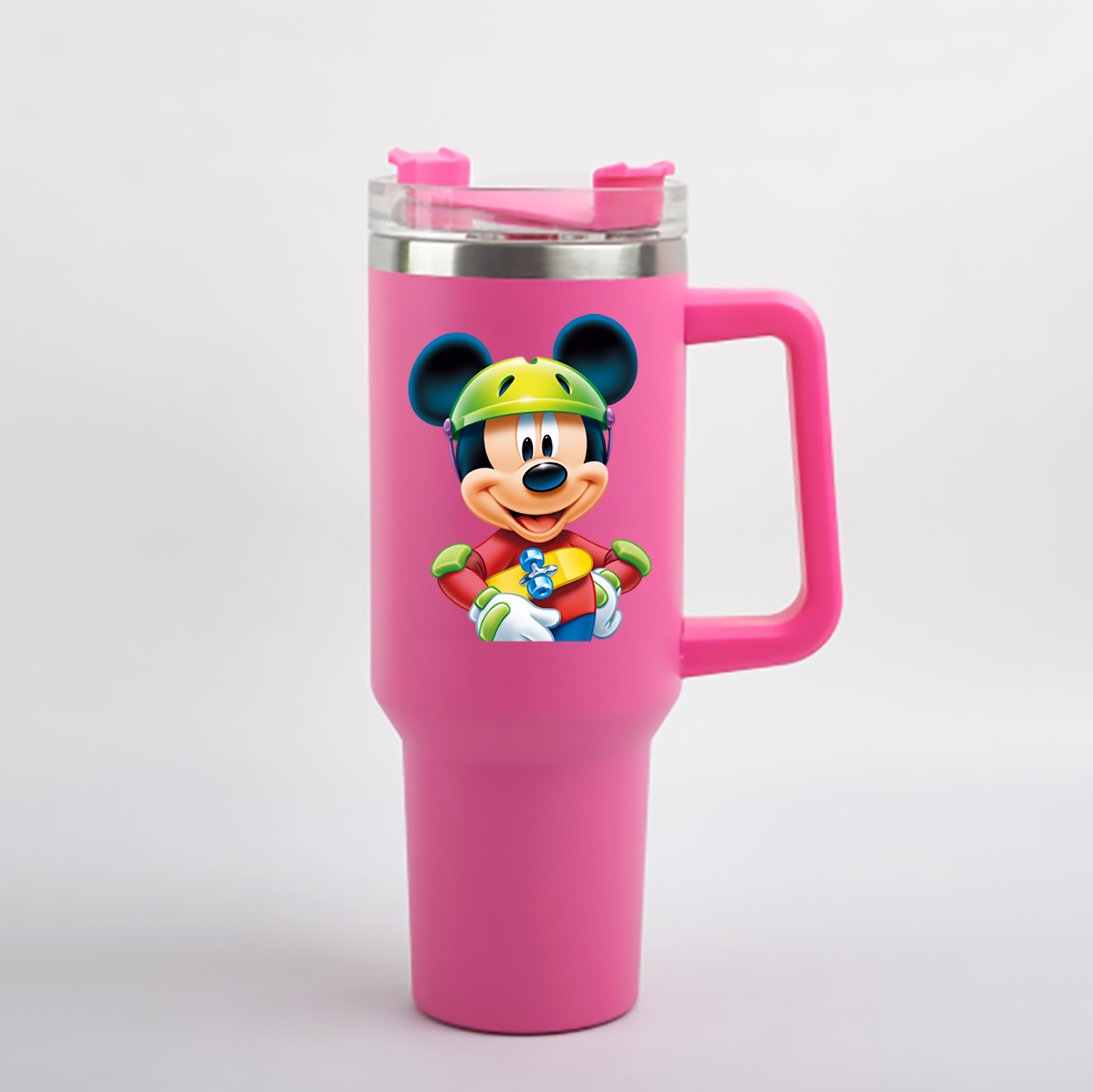 （画像用） ミッキーマウス Mickey Mouse 1200mL車用タンブラー - クリスタルステッカー（プラスチックストロー付き）